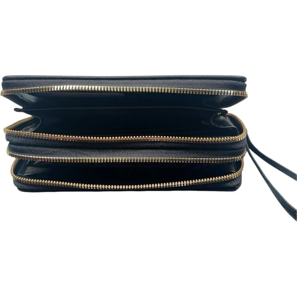 Black Designer Inspired Double Zipper Wristlet Wallet